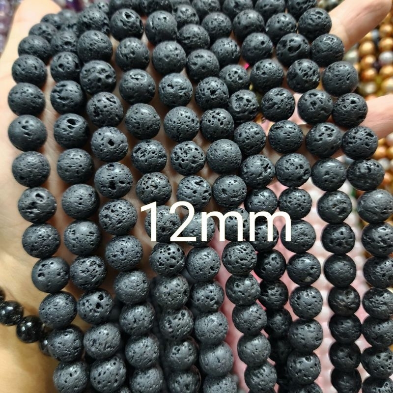 หินลาวา หินแท้ธรรมชาติหินเส้นยาวขายส่ง ความยาวประมาณ38cmนำไปร้อยได้2วงข้อมือ หินมงคลนำเข้าโดยตรงราคาส่ง - รูปที่ 5