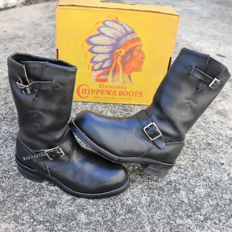 ส่งฟรี 8Us 26Cm Chippewa Boots: Men's USA Made 27863 Black 11 Inch Engineer Steel Toe Work Boots