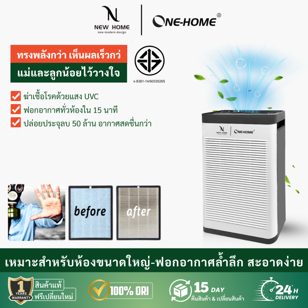 ONEHOME air purifier เครื่องฟอกอากาศ HEPA ไส้กรอง  กำจัด ฟอร์มาลดีไฮด์ PM2.5  แบคทีเรีย TISI ลมแรงมาก