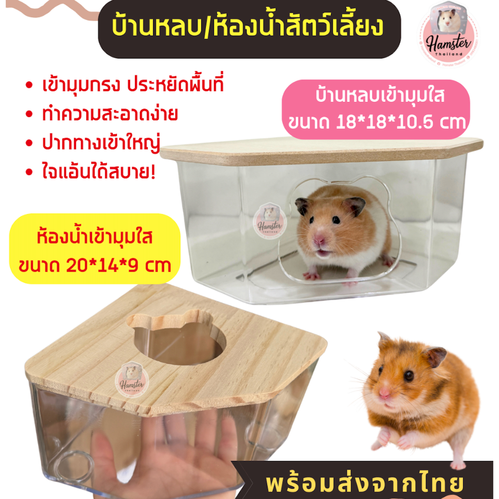 [Hamsterthailand] บ้านหลบ ห้องน้ำเข้ามุม อะคริลิค ฝาไม้ สำหรับแฮมเตอร์ไจแอนท์ แคระ