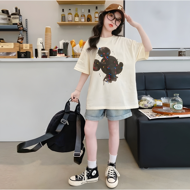 (จัดส่งตลอด 24 ชั่วโมง)KIDS PRINCESS มาใหม่เด็กแขนสั้นเสื้อยืดฤดูร้อนการ์ตูนพิมพ์รอบคอผ้าฝ้ายด้านบน D62 - รูปที่ 3