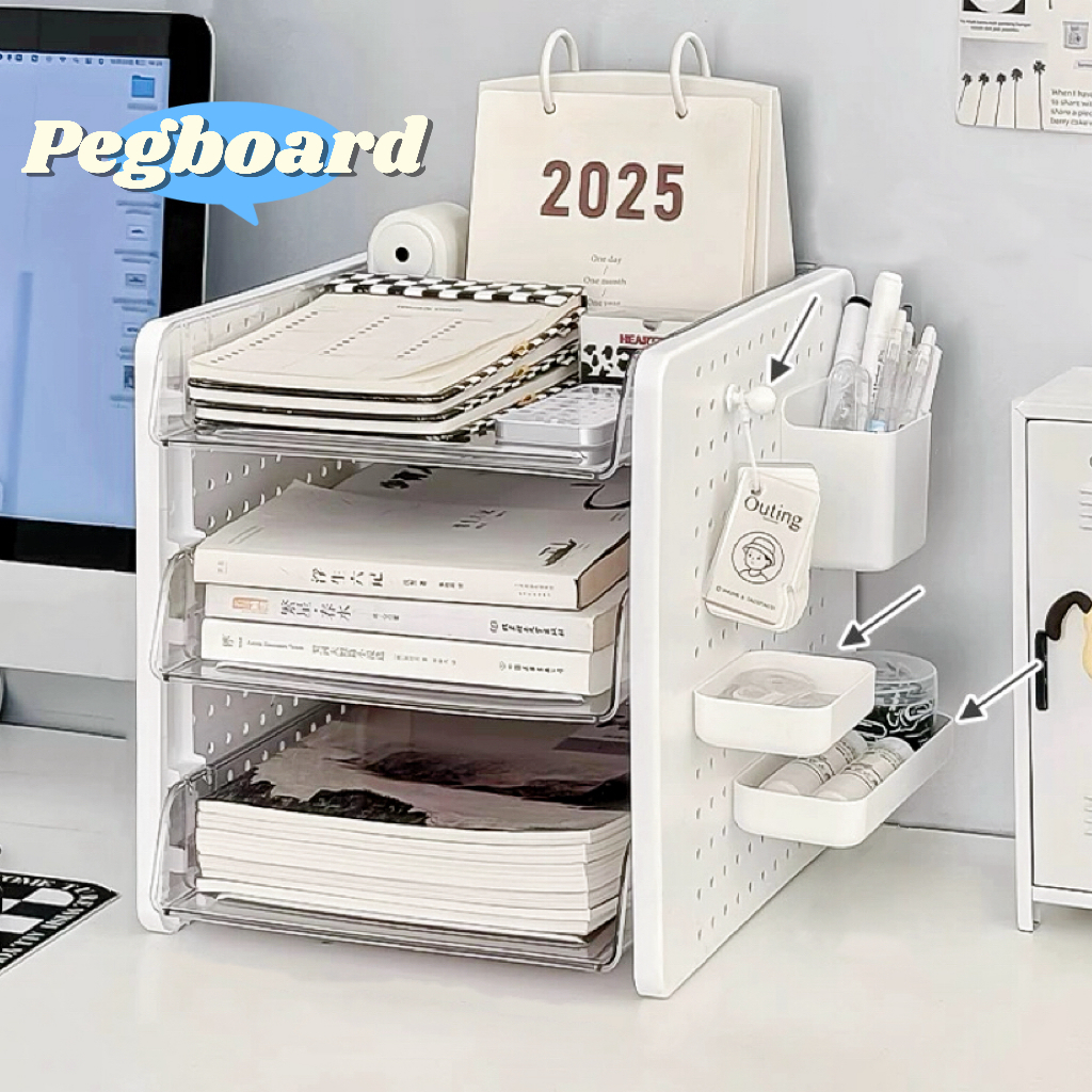 🎀กล่องเก็บเครื่องเขียน ชั้นวางของบนโต๊ะ Pegboard ชั้นวางเอกสาร ชั้นเก็บเอกสาร ถาดวางเอกสาร