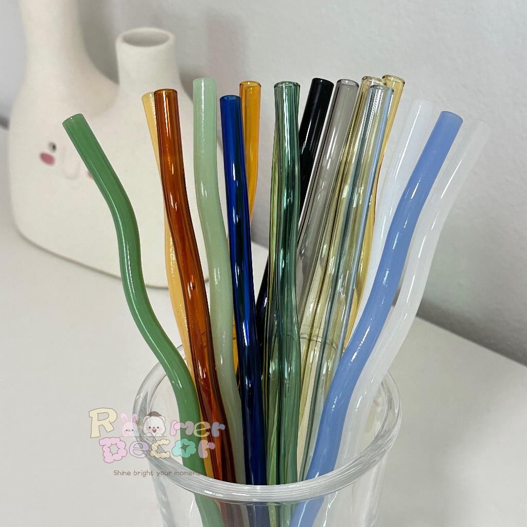 Roomer.Decor [พร้อมส่ง] หลอดแก้ว หลอดแก้วสีสันสดใส หลอดแก้วหยัก หลอดน่ารัก