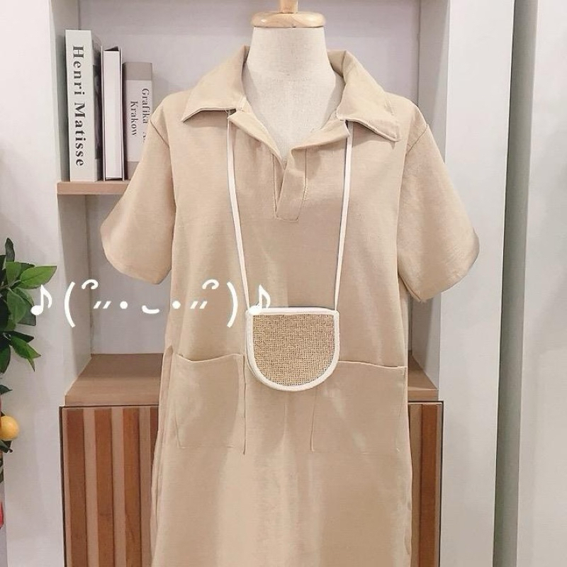 มินิเดรสคอปกสีครีม SALE