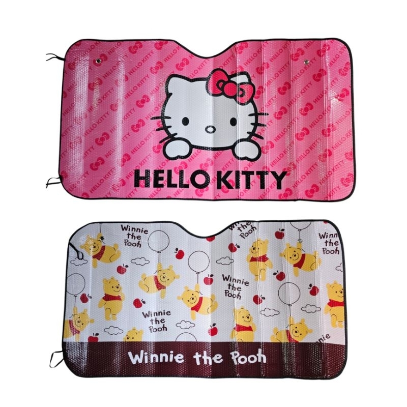 บังแดดด้านหน้าในรถยนต์ ลายการ์ตูน #kittyบ #คิตตี้  #หมีพูร์ แบบฟรอยส์ สะท้อนกันUVได้ดีเยี่ยม