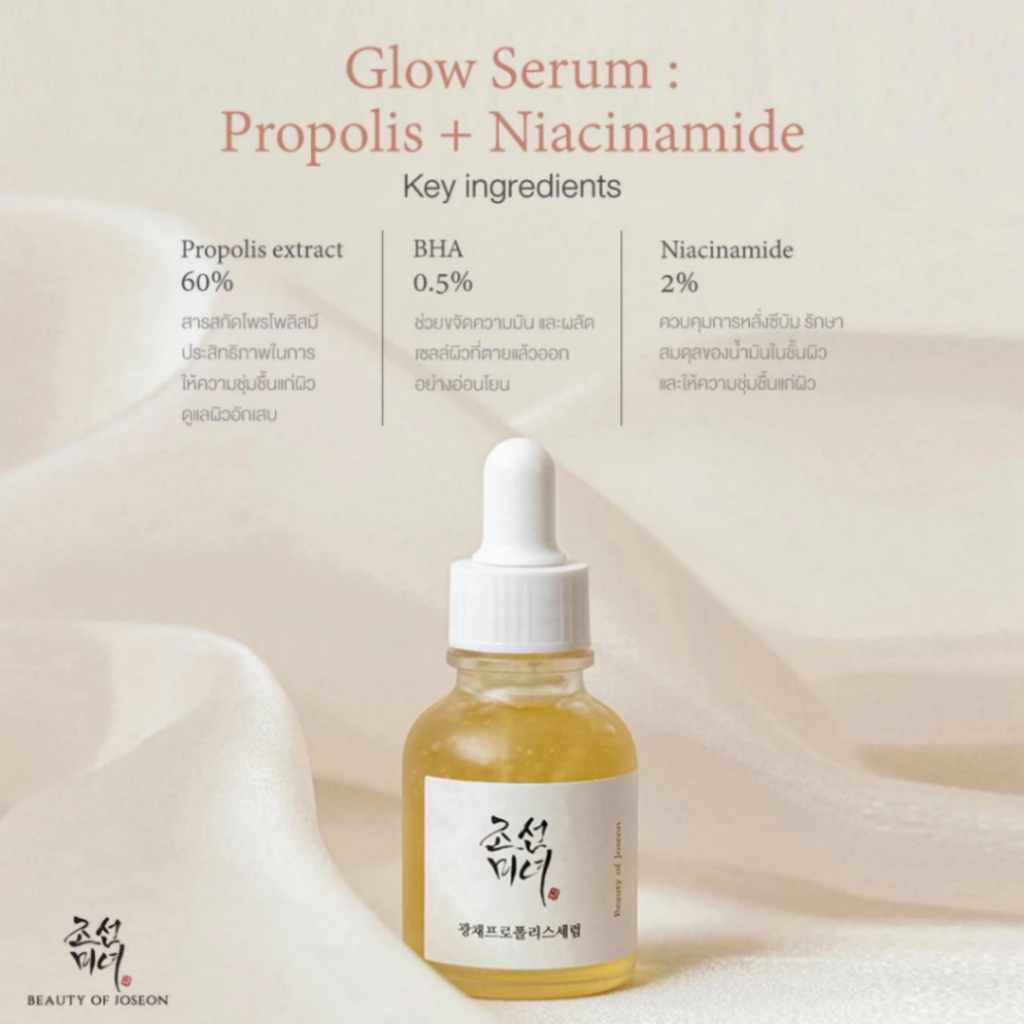 Beauty of Joseon Glow Serum Propolis + Niacinamide 30ml*1 บิวตี้ ออฟ โชซอน โกลว์ เซรั่ม โพรโพลิส + ไนอะซินาไมด์