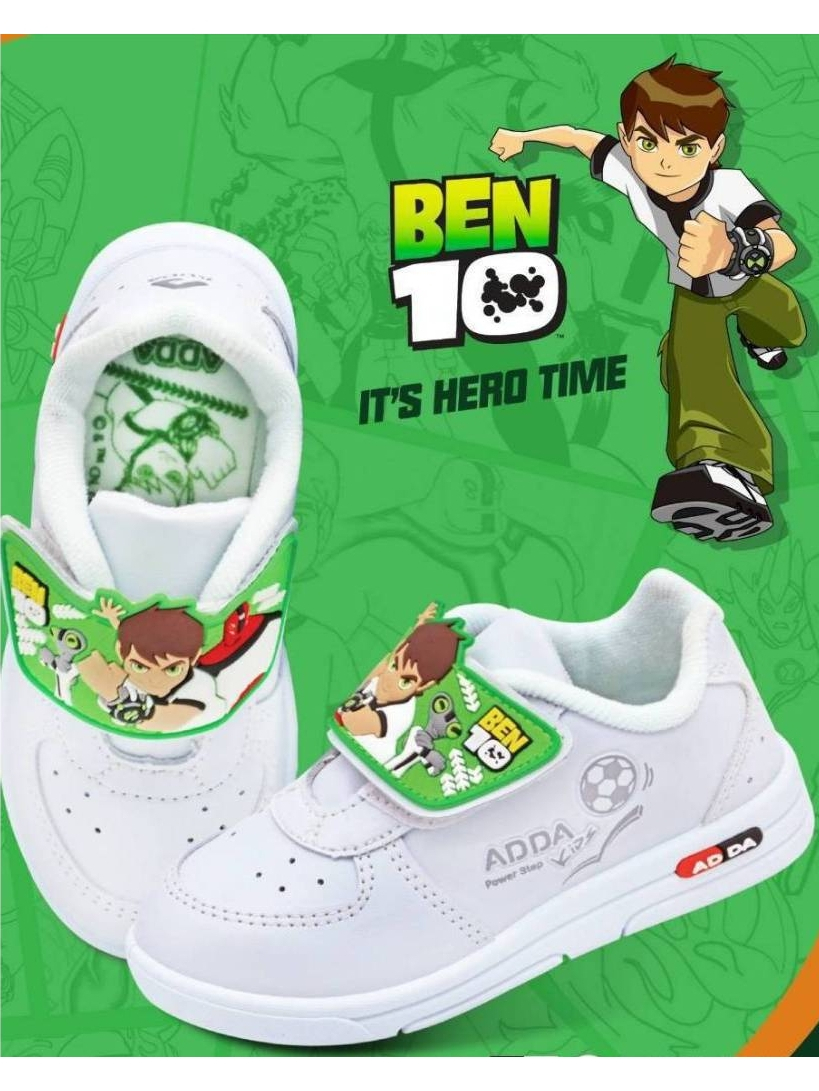 Adda 41N22 รองเท้าผ้าใบนักเรียนเด็กชาย Ben 10 สีขาว ไซส์ EU 25-35
