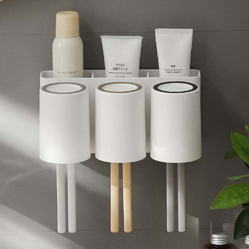 Goody Home ชุดเก็บถ้วย  แขวนแปรงสีฟันและที่วางของด้านหลังชั้นวาง   ติดผนังแบบไม่ต้องเจาะ - รูปที่ 4