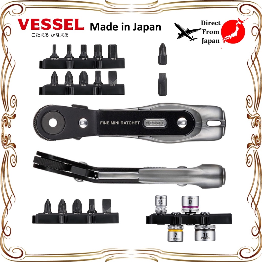 【Direct from Japan】ผลิตในญี่ปุ่น VESSEL FINE MINI RATCHET DRIVER Bend Type บางพิเศษ ไขควงแบบวงล้อ