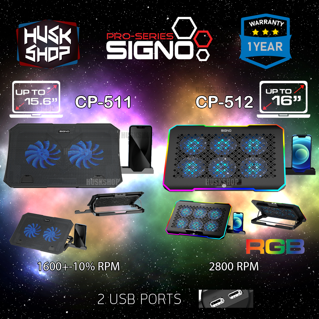 พัดลมโน๊ตบุ๊ค RGB Signo CP-510 CP-511 CP-512 พัดลมระบายความร้อนโน๊ตบุ๊ค พัดลมรองโน๊ตบุ๊ค ประกัน 1 ปี