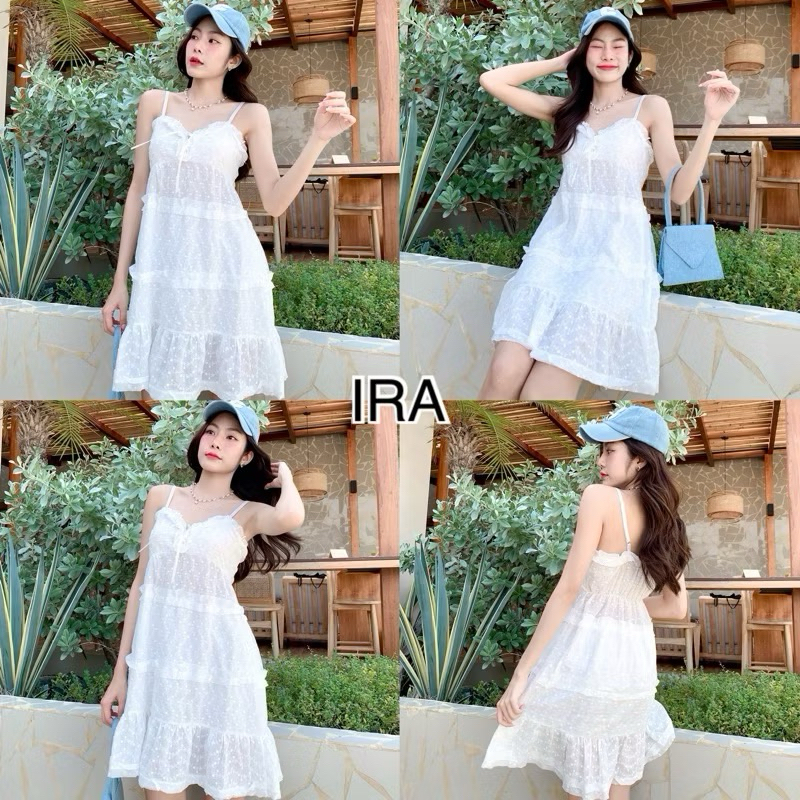 BY IRA พร้อมส่ง มินิเดรสสายเดี่ยว เย็บผสมลูกไม้ทั้งตัว
