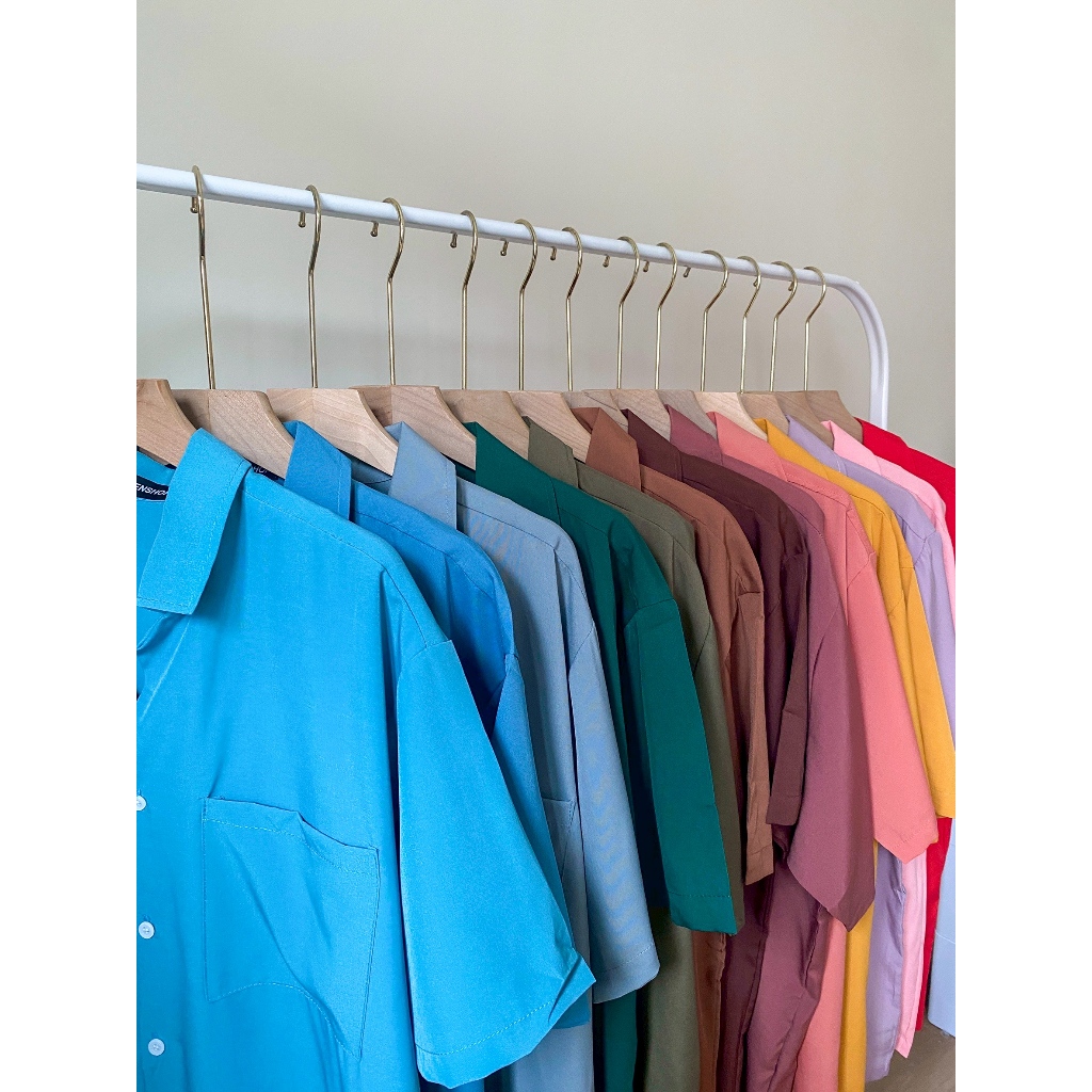 เสื้อสีพื้น เสื้อเชิ้ตฮาวาย เสื้อฮาวาย สไตล์เกาหลีมาแรง สินค้ามาใหม่ พร้อมส่ง