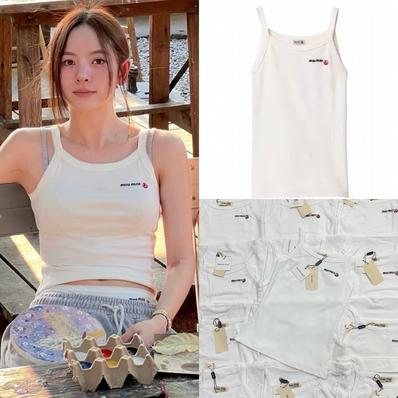 ส่งด่วน 🩷 MIU tank top  เสื้อกล้าม ดีเทลงานปักโลโก้แต่งขอบน่ารัก เนื้อดีมาก