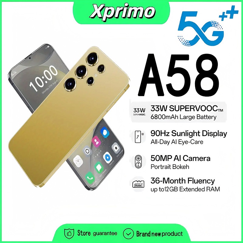 สมาร์ทโฟน A58 หน้าจอ 6.7 นิ้ว 12GB + 512GB รองรับ 2 ซิมการ์ด 5G WIFIAndroid โทรศัพท์เกมมิ่ง รับประกัน 1 ปี