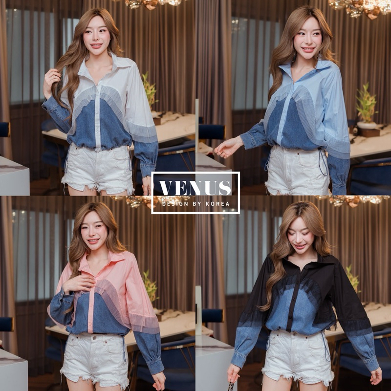 🌈🌿🌸🌺🌼🖤🩷💙🇰🇷Jeans Patch Cotton Frill Long Sleeve Shirt