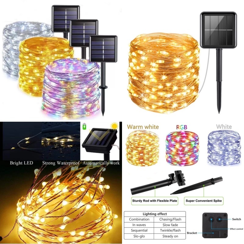 ไฟตกแต่งโซล่าเซลล์ 200 LED 22 เมตร 8 โหมดอัจฉริยะ ไฟโซล่าเซลล์ ไฟกระพริบไฟแฟรี่แบบกันน้ำ