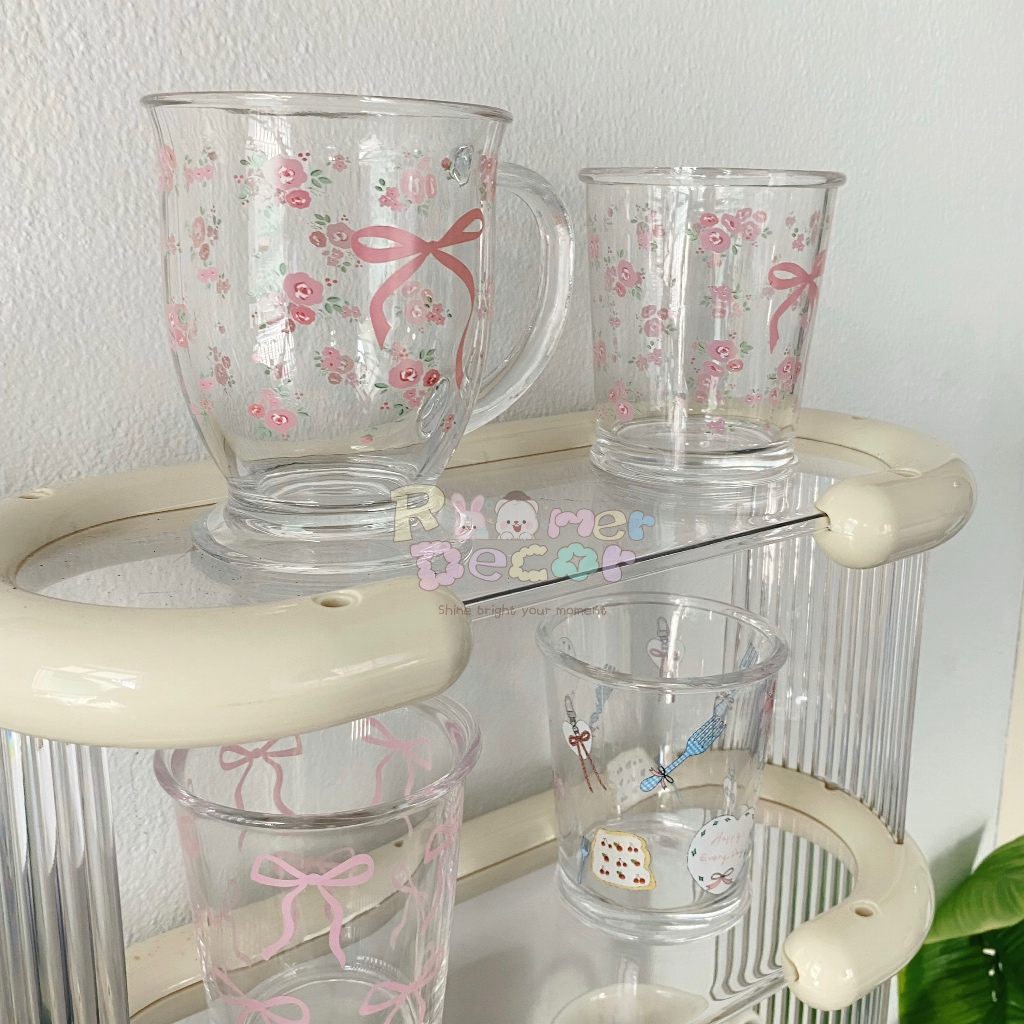 Roomer.Decor [พร้อมส่ง] แก้ว แก้วโบว์ แก้วดอกไม้ แก้วเกาหลี แก้วน่ารัก