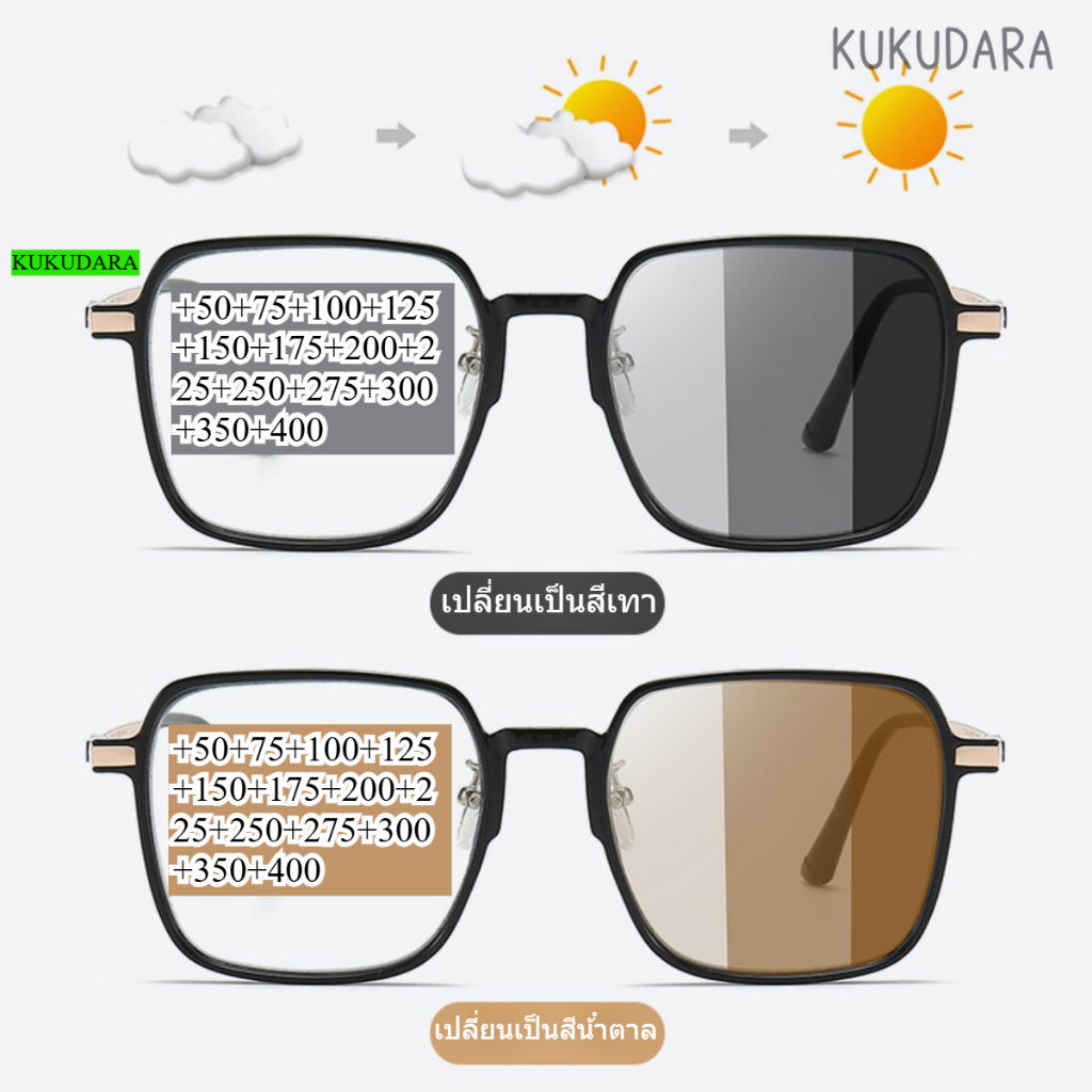 KUKUDARA แว่นกรองแสง แว่นสายตาสัน เลนส์ออ โตเมติกออกแดดเปลี่ยนสี แว่นสายตาออโต แว่นตา แฟชั่น แว่นกรอง Blue Ligh Block