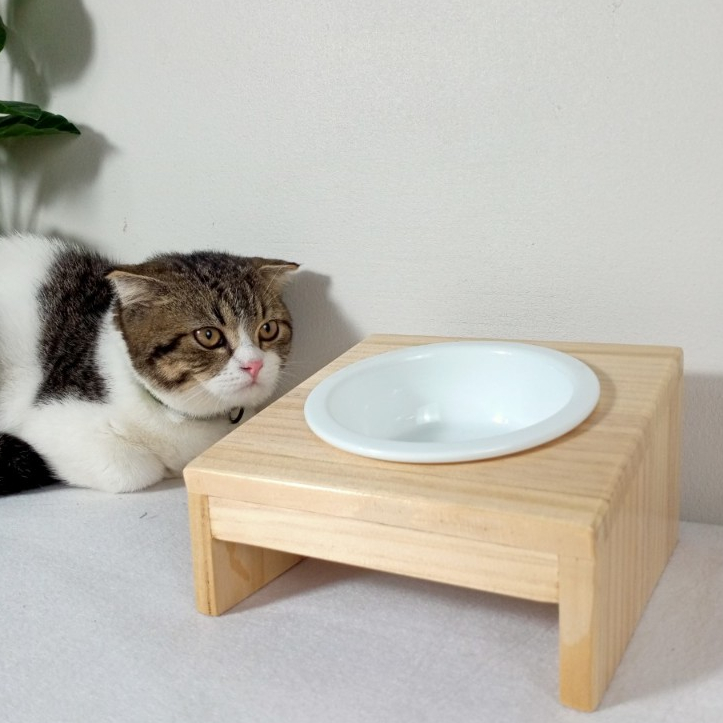 ชามเอียงเซรามิกฐานไม้ ชามสัตว์เลี้ยง  **สินค้าพร้อม**