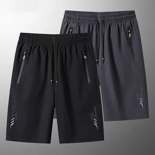 กางเกงขาสั้นกีฬาแห้งเร็วสำหรับผู้ชายไซส์ใหญ่ L-5XL ผ้าไหมน้ำแข็งระบายอากาศได้ดี เอวยางยืดหลวม
