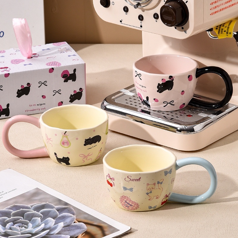 แก้วมัคลายแมว ดีไซน์น่ารักทันสมัย แก้วกาแฟเซรามิก เหมาะสำหรับเป็นของขวัญ ขนาด300ml