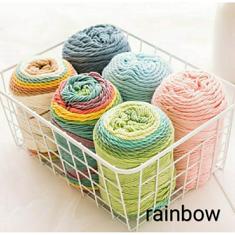 ไหมพรมคอตต้อนเรนโบว์  ไหมพรม100กรัม ไหมพรม5สีสลับช่วง ไหมช่วงสียาว