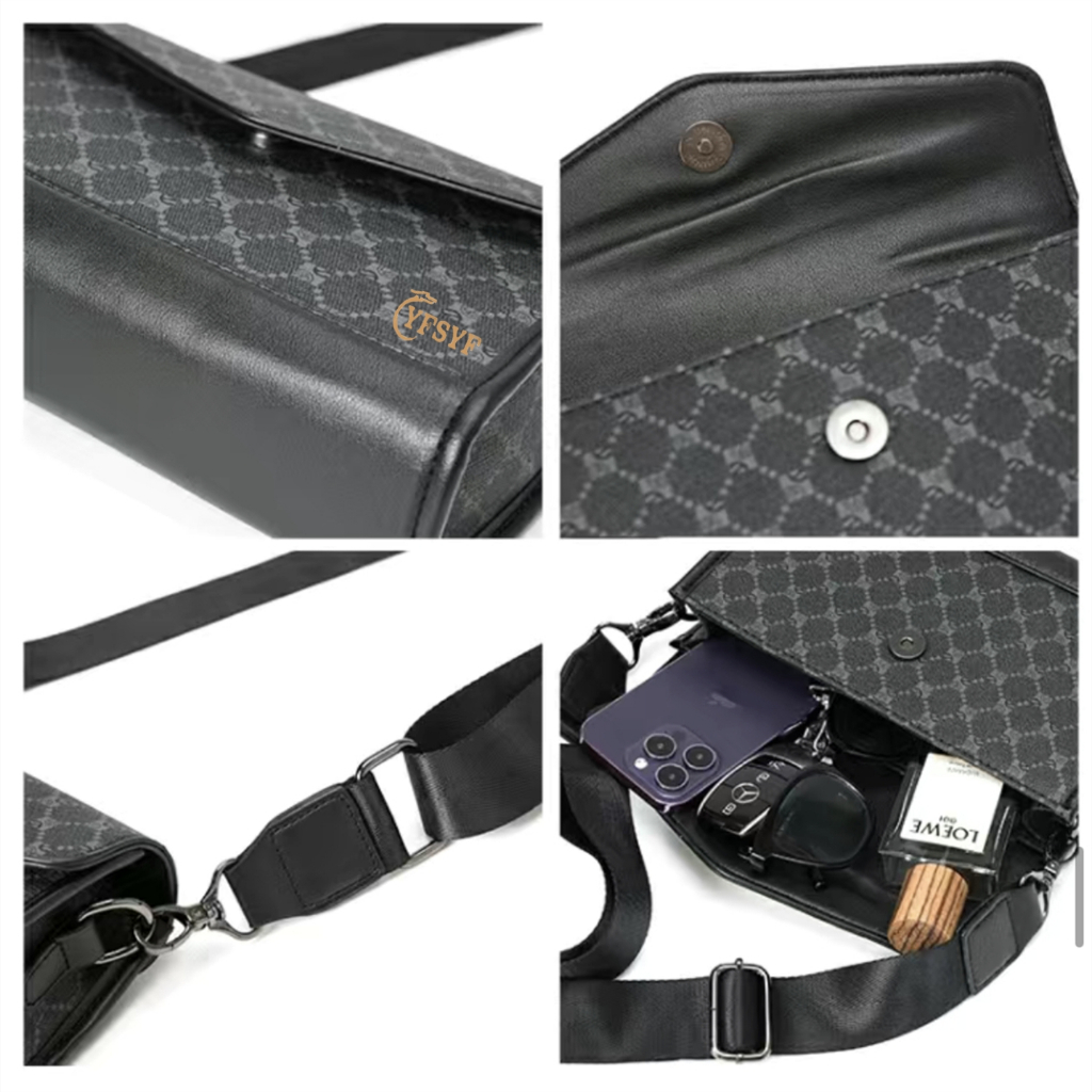 กระเป๋าคาดอก Clutch กระเป๋าธุรกิจ สีดำ ลายสก๊อต