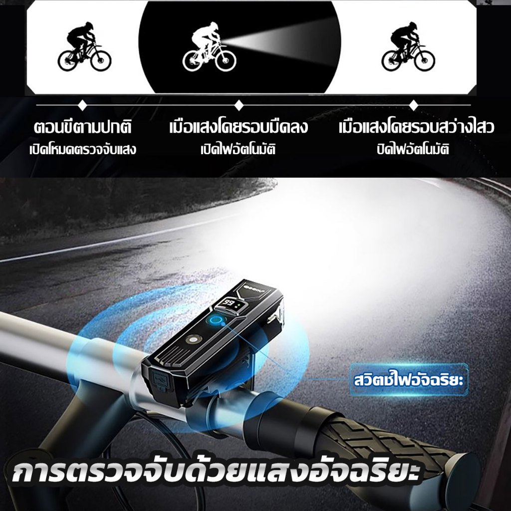SHENYU ไฟหน้าจักรยาน 3000 Lumens กันน้ำIPX65 4โหมด พร้อมเซนเซอร์  ชาร์จ USB ไฟจักรยาน สำหรับขี่กลางคืน