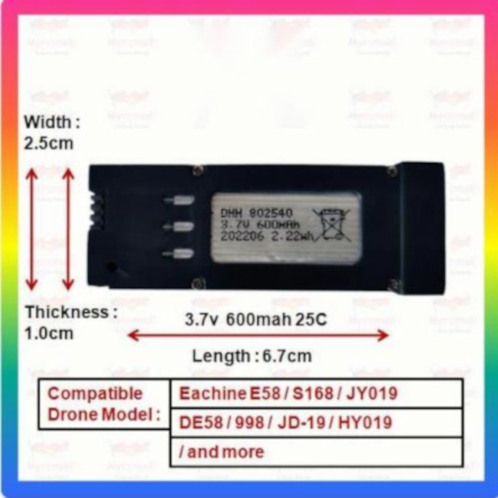 เหมาะสำหรับ E58 S168 JY019 Drone แบตเตอรี่ 3.7V 600MAH อุปกรณ์เสริม Drone Drone Power Supply