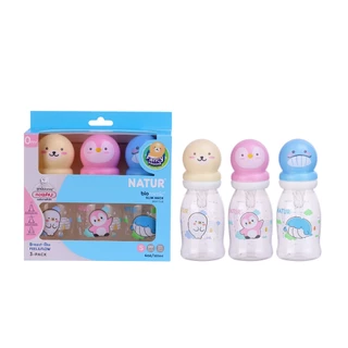 [New] NATUR เนเจอร์ ขวดนม ขวดนมเด็ก จุกนมเสมือนดูดจากอกแม่ จุกนิ่มพิเศษ ขวดนมไบโอมิมิค 4oz แพ็ก 3 ฝาแฟนซี