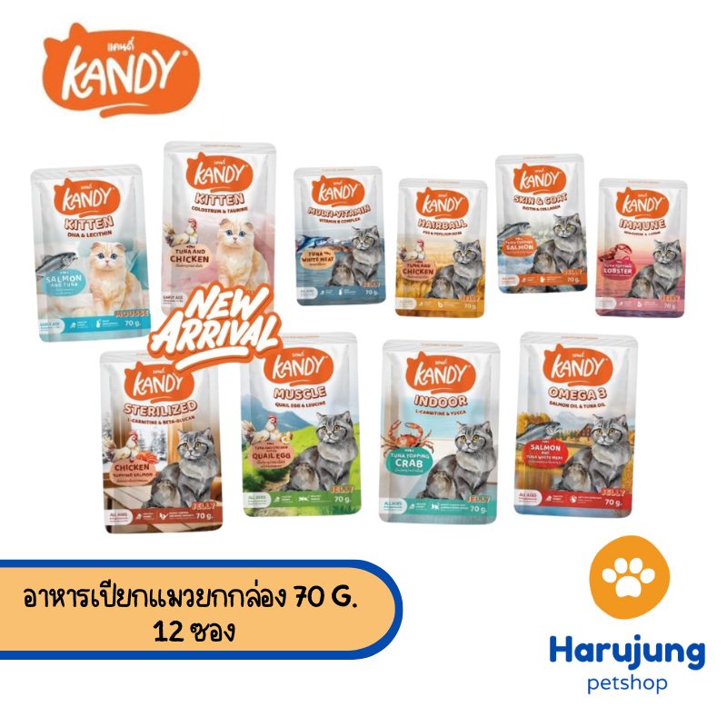 [ยกโหล 12 ซอง] Kandy แคนดี้  อาหารเปียกแมว ไม่ใส่เกลือ ผลิตจากปลาเนื้อขาว ขนาด 70 กรัม