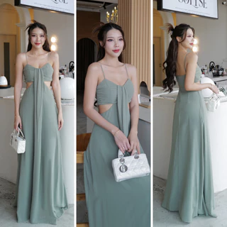 [Top 3] Intuon #9623 (พร้อมส่งทันที) เดรสยาวสายเดี่ยวเว้าเอว สายปรับได้ เนื้อผ้าชีฟอง มีชับในทั้งตัว T-SHIRTN (INT1J)