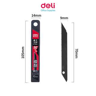 Deli 78003 Cutter Blade ใบมีดคัตเตอร์คาร์บอน ขนาด 9มม เอียง 30 องศา (บรรจุ 10 ใบ/กล่อง)