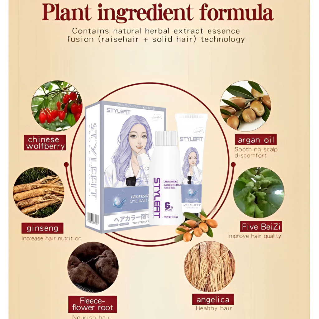 ซื้อ 1 แถม1✨ซื้อ 100ml รับฟรี 100ml✨STYLE FIT สีย้อมผม สีน้ำตาลเบจ ยาย้อมผม ส่วนผสมจากพืช ใช้ง่ายย้อมสีง่าย ไม่ต้องฟอกสี - รูปที่ 5
