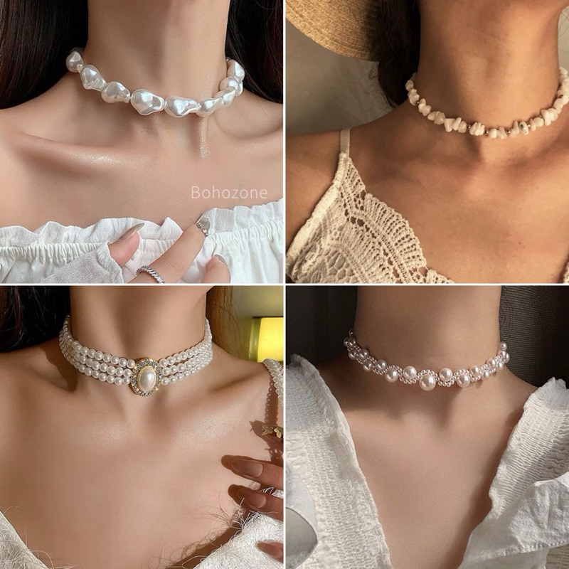สร้อยคอไข่มุก เครื่องประดับออกงาน แฟชั่นสายฝอ