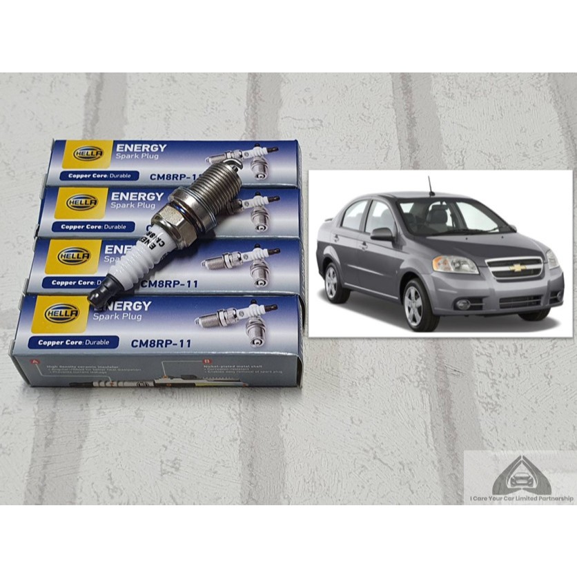 หัวเทียน Chevrolet Aveo T250 (2006 - 2013) ขั้วนิคเกิ้ล ชุด 4 หัว : Hella CM8RP-11