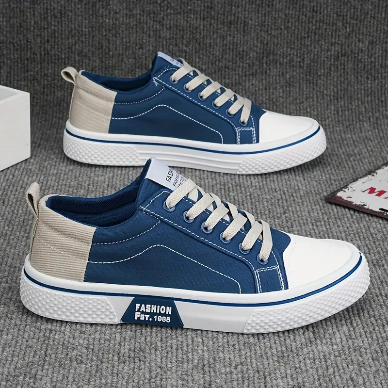 👟รองเท้าผ้าใบผู้ชาย แนวสตรีทวินเทจ สีพื้นทูโทน ทนทาน ใส่สบาย ระบายอากาศดี ไซส์ใหญ่ (สินค้าพร้อมส่ง)