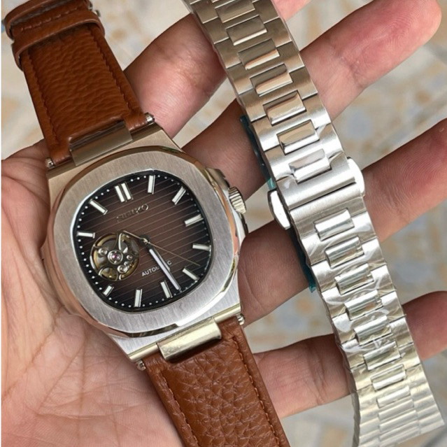 Seiko Mod Nautilus Open Hearts with Custom Strap