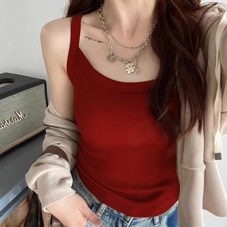 เสื้อสายเอี๊ยมผู้หญิง เสื้อแขนกุด สีพื้น เข้ารูป มีบราในตัว เสื้อทรงคอร์เซ็ท แขนกุด คนอวบ ฟองน้ำในตัว ผ้าเรย่อนใส่สบาย ส
