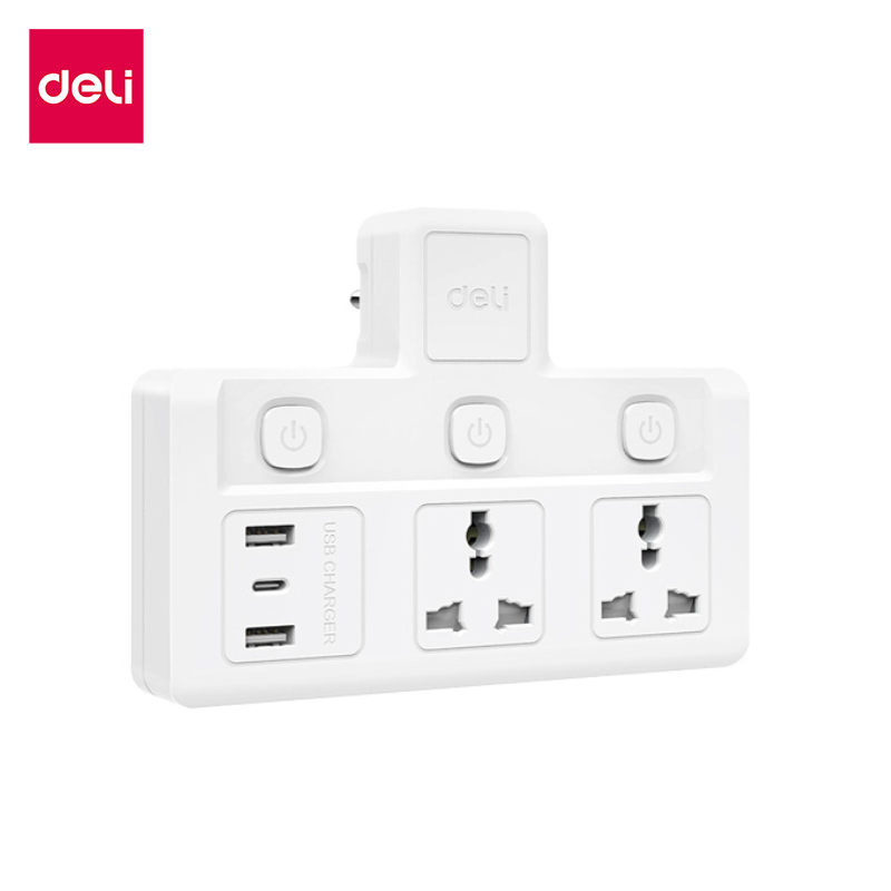 Deli ปลั๊กไฟ Fast Charge 10A ปลั๊กแปลง 2500W กำลังไฟสูง หัวแปลง หัวชาร์จต่างประเทศ Universal Adapter