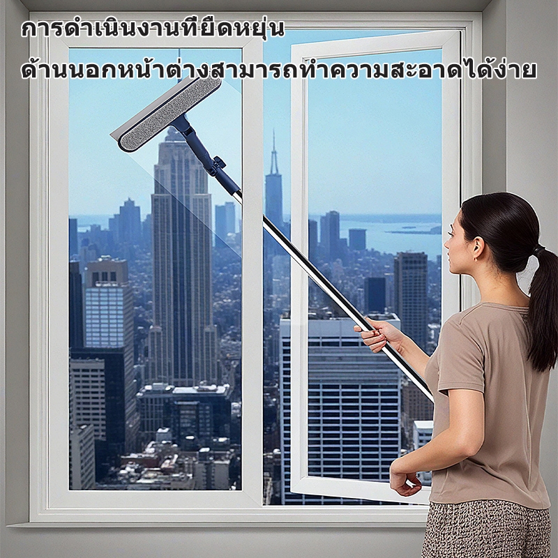 แปรงทำความสะอาดกระจก 4 ใน 1 ที่ขูดกระเบื้องแก้วด้ามยาว หมุนได้ ปรับมุมได้ แปรงและพลั่วสำหรับขัดรอยร้าวหน้าต่าง - รูปที่ 4