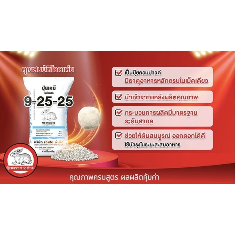 ปุ๋ยเคมีตรากระต่าย สูตร 9-25-25 เเบ่งขาย