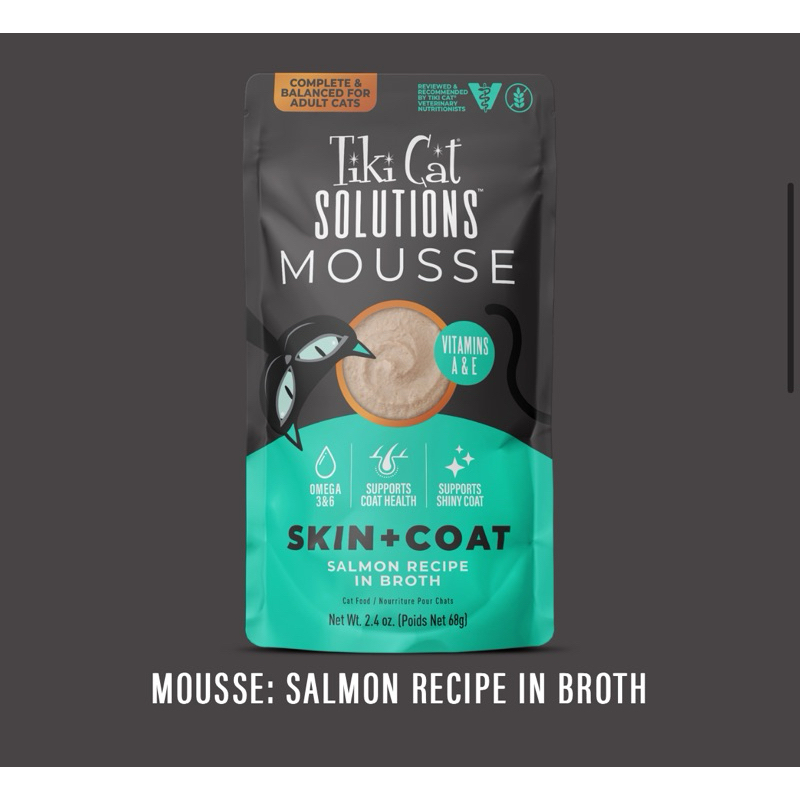 พร้อมส่ง❌Sale 1 แพ็ค 12/24ซอง(68 G) อหแมวโต เนื้อมูสแซลม่อนน้ำซุปบำรุงขน Tiki Cat® Special™ SKIN & COAT Salmon Recipe