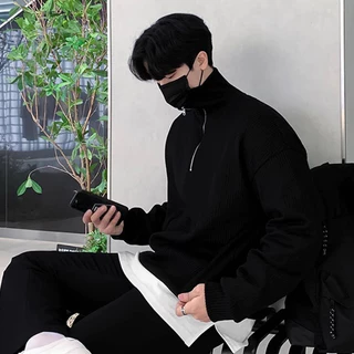 เสื้อผู้ชาย แขนยาว ผ้าลูกฟูก เสื้อโปโล กันหนาว ผ้าลูกฟูก แขนยาว ทรงหลวม สไตล์เกาหลี