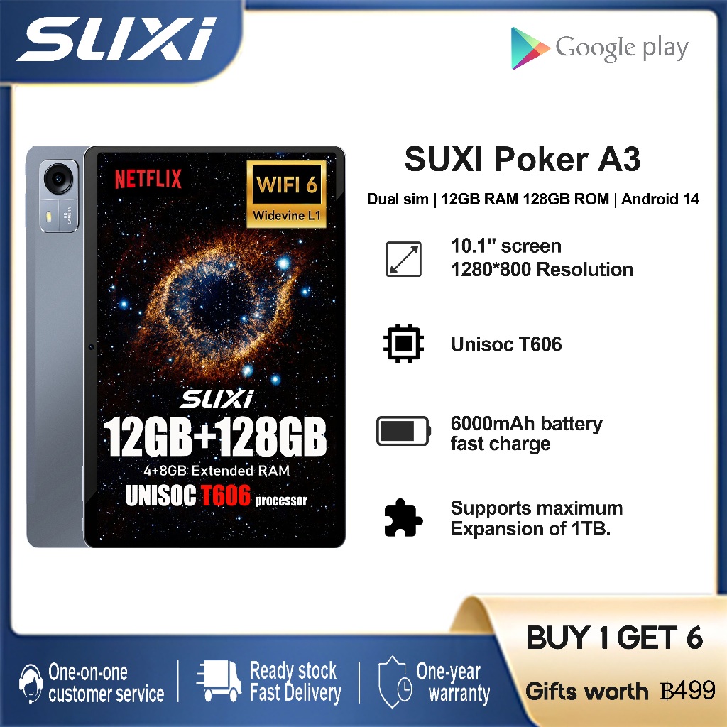 SUXI POKER  A3 Pro แท็บเล็ต  10.1 นิ้ว  Unisoc T606 12+128GB Smart Tablet  Android 146000mAh COD