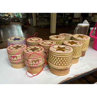 กระติบข้าวทรงธรรมดาขนาด 5.5นิ้วแถมฟรีผ้าขาวบาง/ทรงตรง/ลายหัวใจ/สีธรรมชาติ/