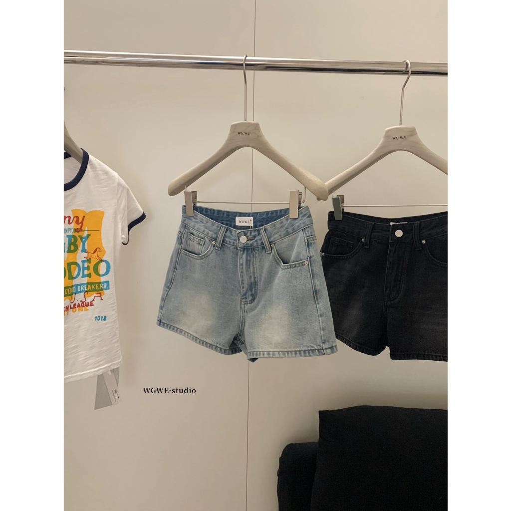 🧡🧵 🇰🇷 W5154 กางเกงขาสั้น ทรงเบสิค ผ้ายีนส์ สีสวย มีกระเป๋า2ข้าง แฟชั่นเกาหลี TAG WG.WE 🧵🧡