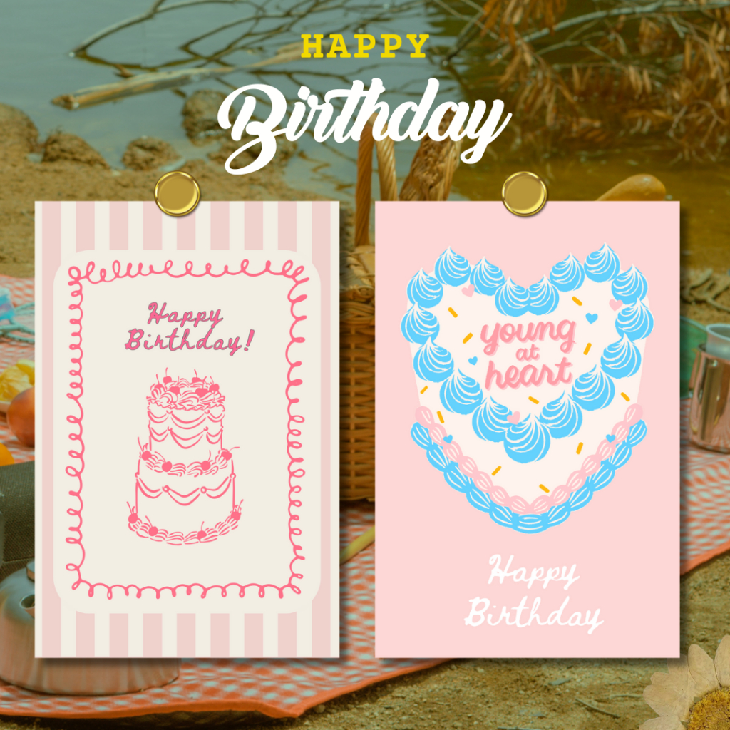 การ์ดวันเกิด Happy birthday แบบพับ + ซอง (เปิดส่งด่วน) กระดาษโฟโต้ธรรมดา