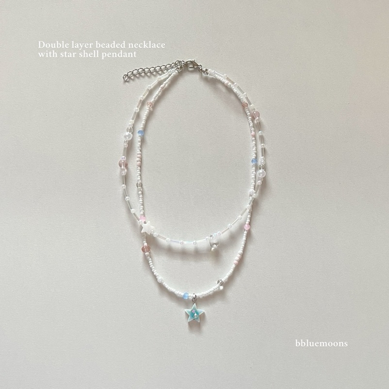 สร้อยคอลูกปัด ✨ double layer beaded necklace with star shell pendant ✨
