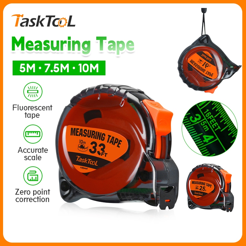 TASKTOOL ตลับเมตร10เมตร 7.5เมตร 5เมตร เทปวัดเรืองแสง ตลับเมตรดิจิตอล ตัวเลขใหญ่ สเกลชัดเจน พกพาทนใช้